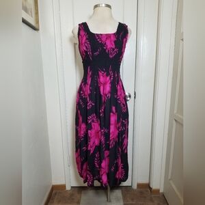 UNITY TRADING HAWAII black Pink Sleeveless Elastic Bodice Midi Dress Plus Size